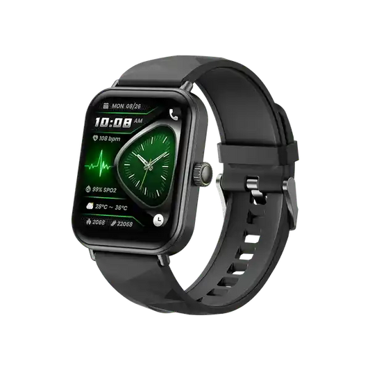 Black smartwatch with a green display