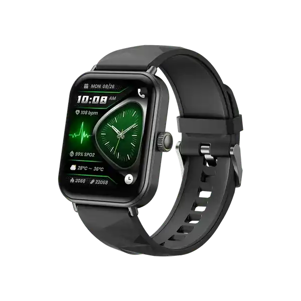 Black smartwatch with a green display