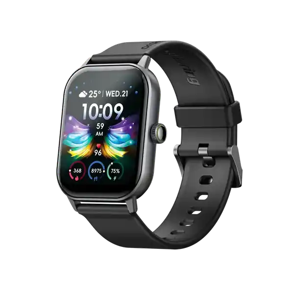 Smartwatch with a black band on a white background